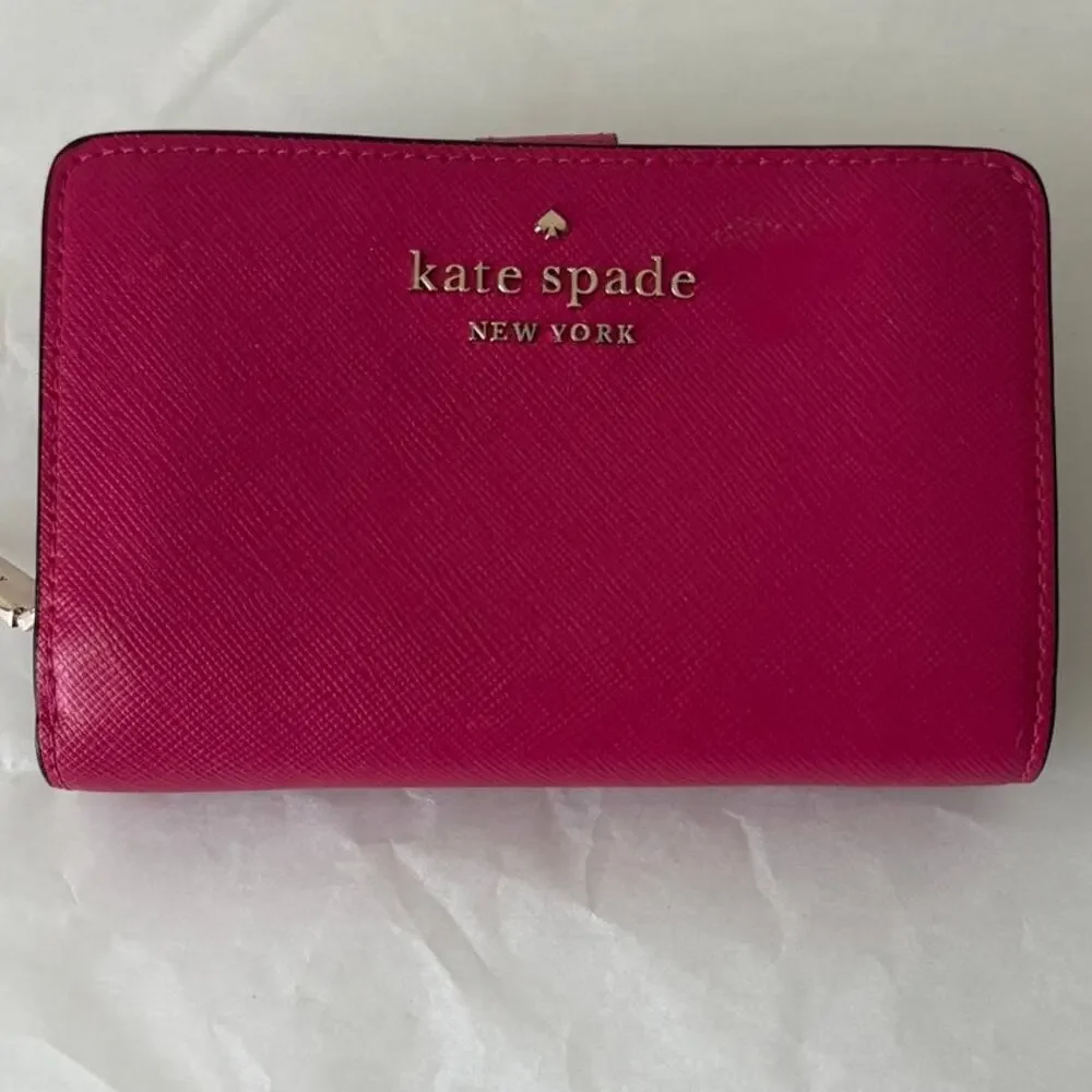 Kate Spade Staci Medium Compact Bifold Wallet in Pink Ruby
